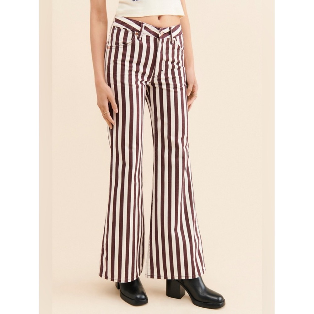 Wrangler Wanderer High Rise Flare Jeans Brown and White Stripe New 31x34